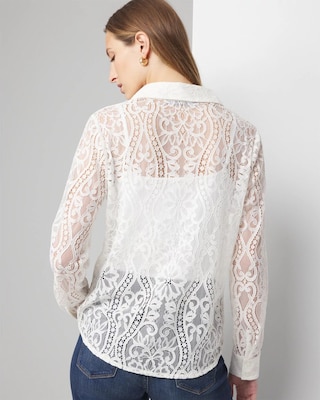 【MOILLY】Layered Lace Long Sleeve Long Sleeve Lace Shirt | White House Black Market